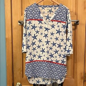 Hatley  Blue/White Starfish V Neck Tunic or Cover Up  Sz s